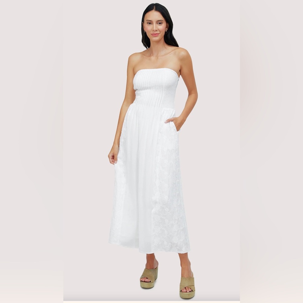 Lost + Wander Sun-drenched Floral Maxi Off-White Strapless White Dress Size S